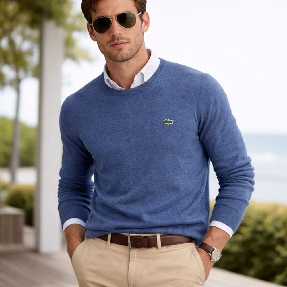 Lacoste Men’s Pure Wool Crewneck Sweater – Blue – Size L - Picture 3 of 6